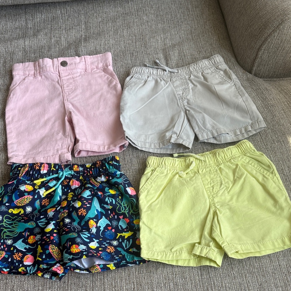 Cat & Jack Girls Shorts - Pink, Light Gray, Navy Sea Print, Yellow-Green